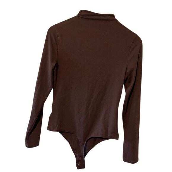 Express Body Contour Cozy Mock Neck Brown Cutout thong Bodysuit Size Medium NWT - Picture 3 of 6